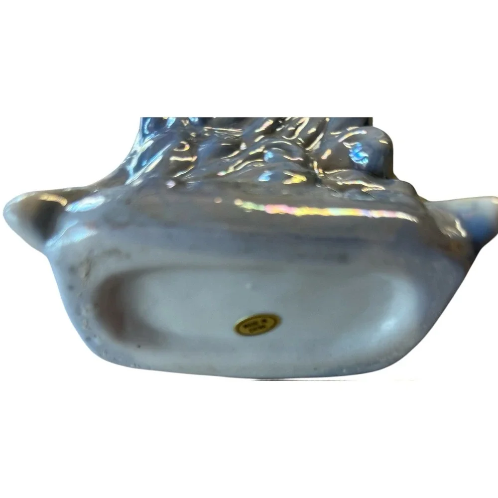 Vintage Iridescent Lusterware Two Dolphin Double Mouth Bud Vase Made in China 8